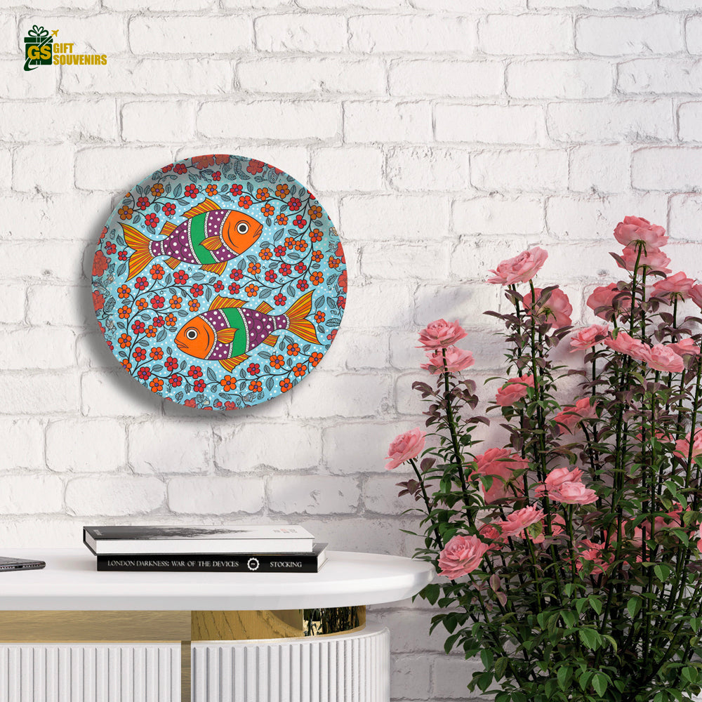 Floral Fish Harmony – Folk Art Ceramic Wall Plate