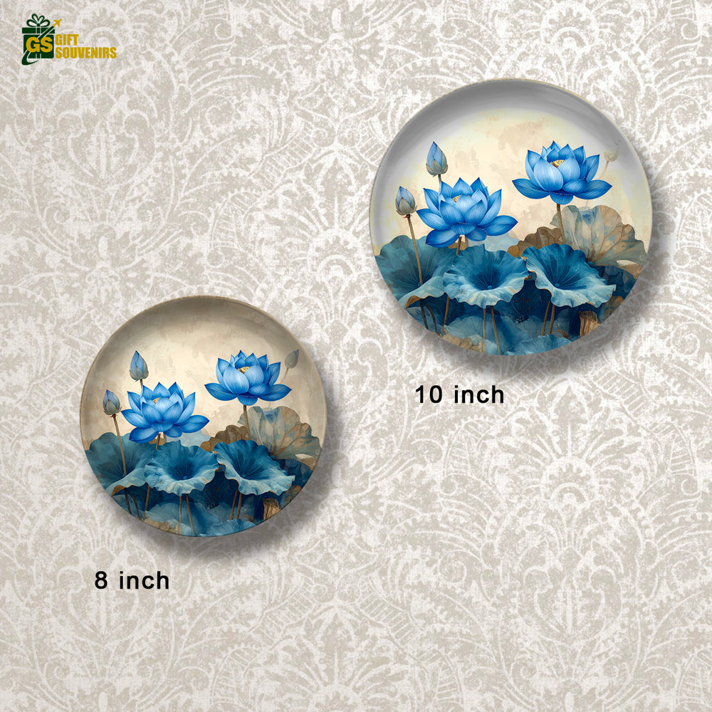 Azure Lotus Elegance – Blue Blossom Ceramic Wall Plate