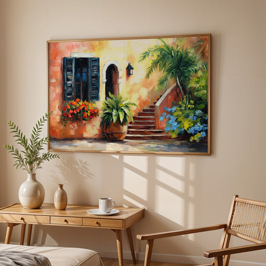 Mediterranean Charm – Rustic Courtyard Canvas Wall Art