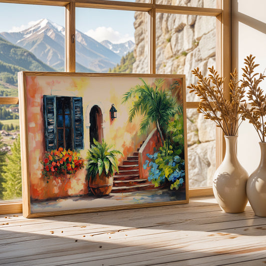 Mediterranean Charm – Rustic Courtyard Canvas Wall Art