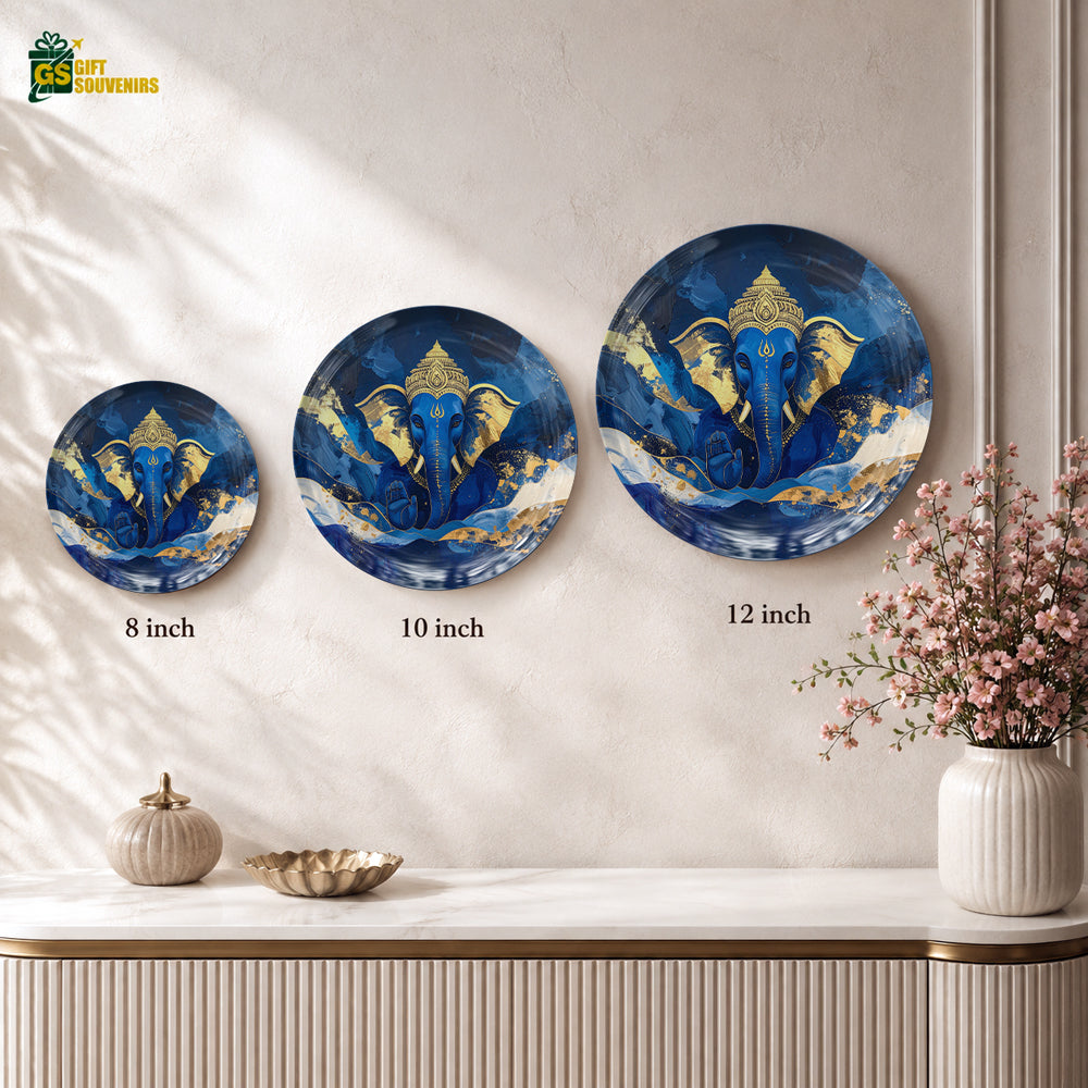 Divine Blue Ganesha ceramic wall plate displayed with a premium gift box for gifting