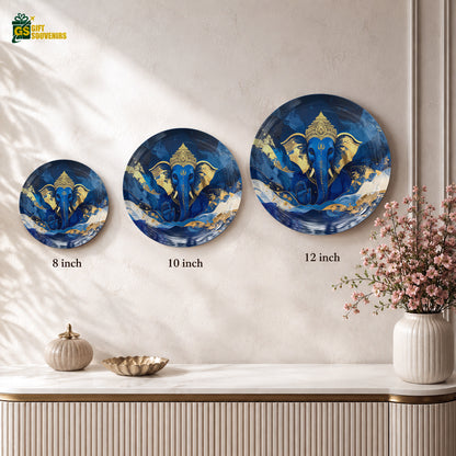Divine Blue Ganesha ceramic wall plate displayed with a premium gift box for gifting