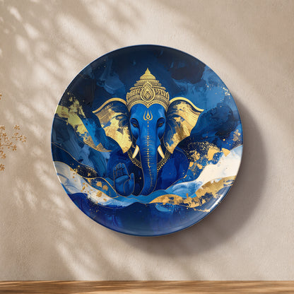 Divine Blue Ganesha modern spiritual art ceramic wall plate for positive energy and home decor