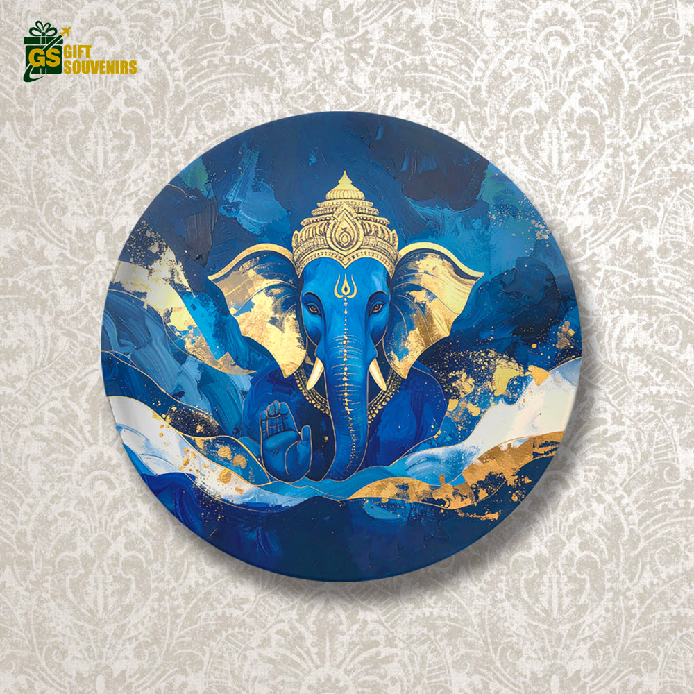 Divine Blue Ganesha – Modern Spiritual Art Ceramic Wall Plate