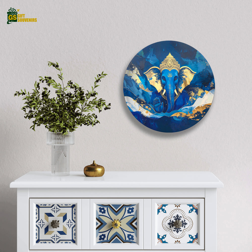 Divine Blue Ganesha – Modern Spiritual Art Ceramic Wall Plate