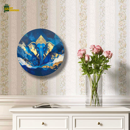 Divine Blue Ganesha – Modern Spiritual Art Ceramic Wall Plate