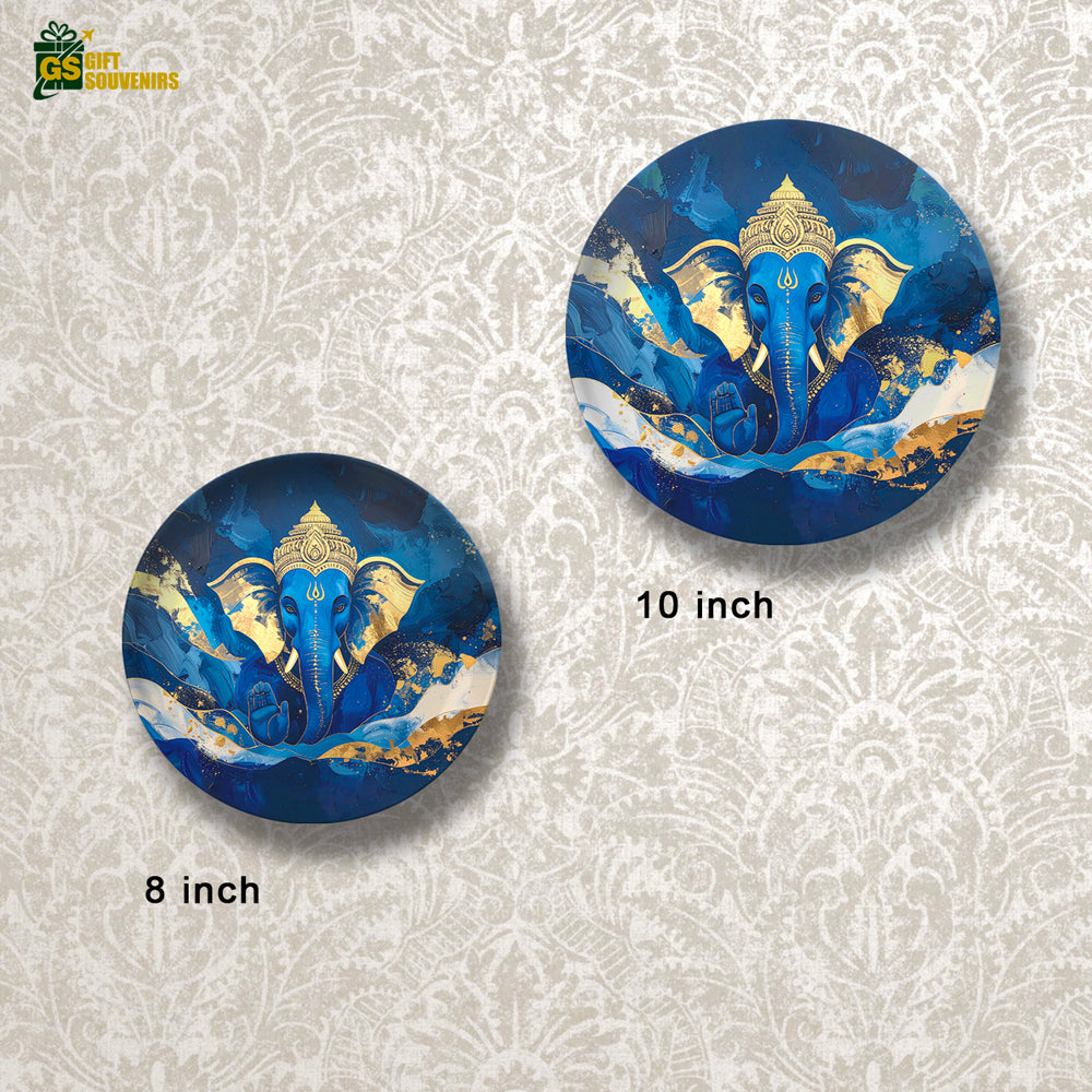 Divine Blue Ganesha – Modern Spiritual Art Ceramic Wall Plate