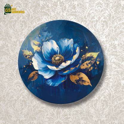 Midnight Bloom – Blue & Gold Floral Ceramic Wall Plate