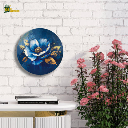 Midnight Bloom – Blue & Gold Floral Ceramic Wall Plate