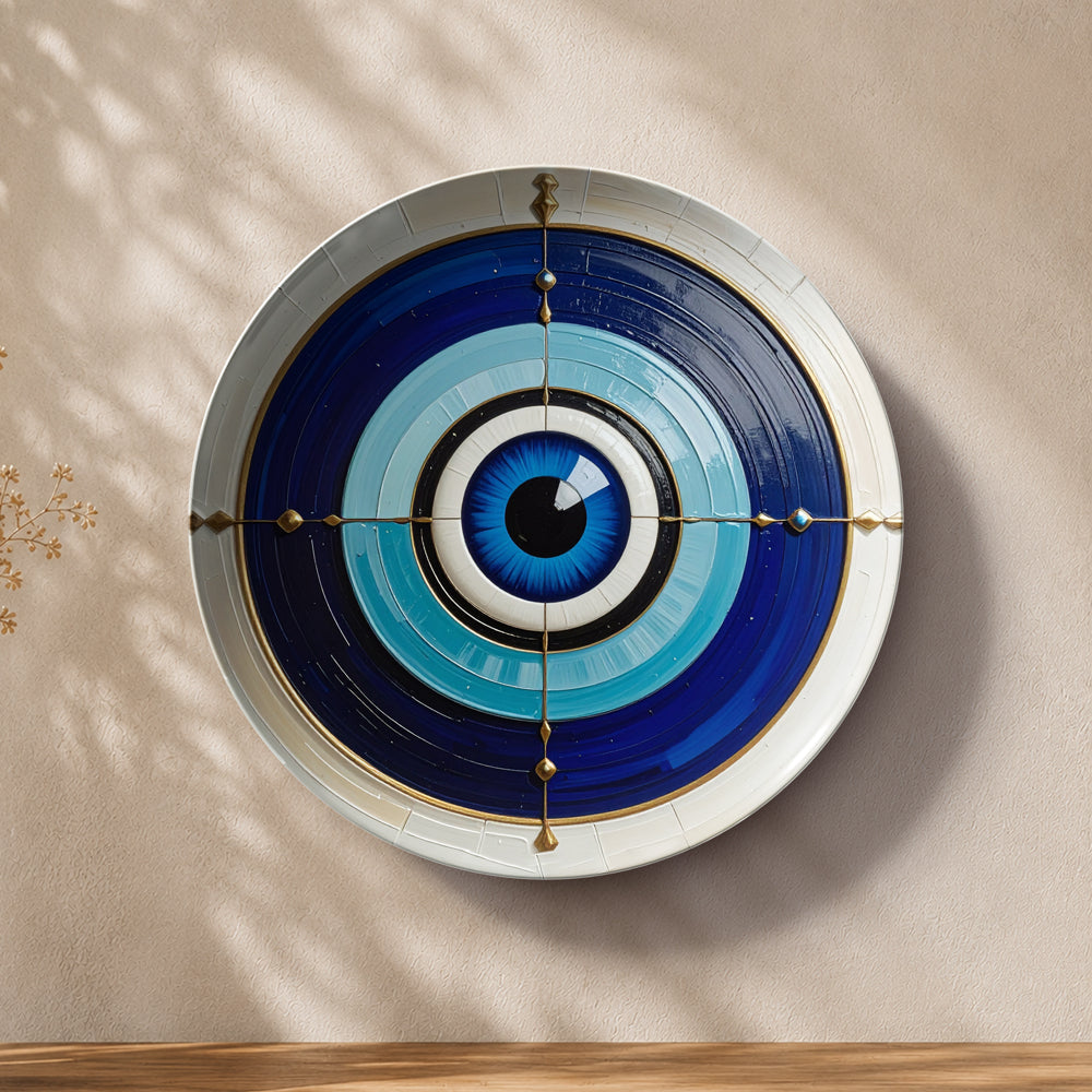 Azure Nazar Shield decorative Evil Eye ceramic wall plate for protection and positive energy
