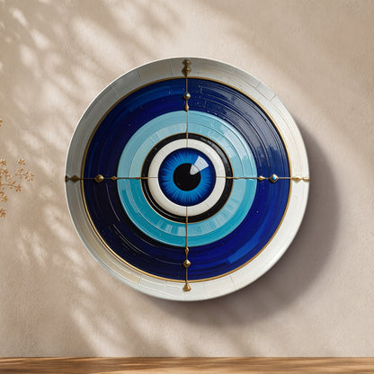 Azure Nazar Shield decorative Evil Eye ceramic wall plate for protection and positive energy