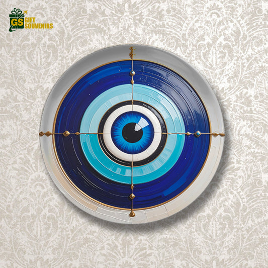 Azure Nazar Shield – Evil Eye Protection Ceramic Wall Plate