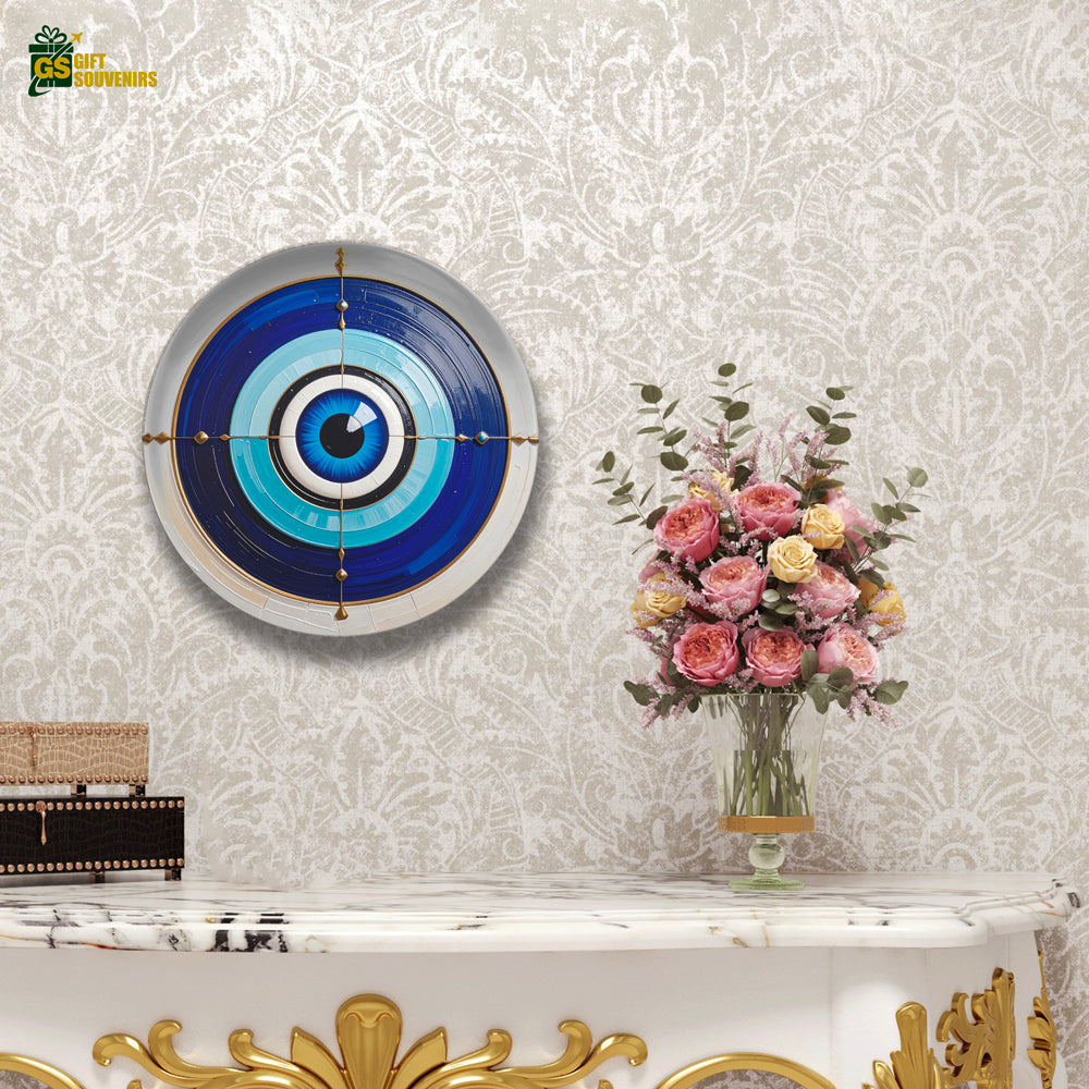 Azure Nazar Shield – Evil Eye Protection Ceramic Wall Plate