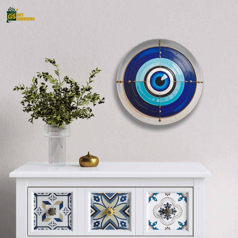 Azure Nazar Shield – Evil Eye Protection Ceramic Wall Plate