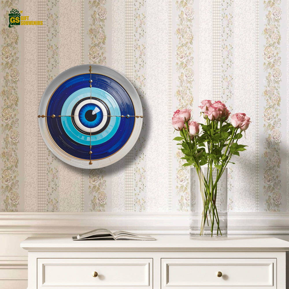 Azure Nazar Shield – Evil Eye Protection Ceramic Wall Plate