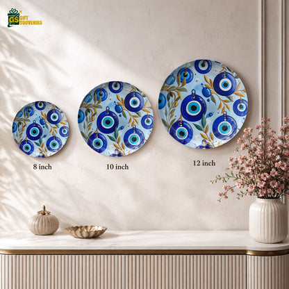 Blue Evil Eye botanical ceramic wall plate with vibrant artwork and premium gift box