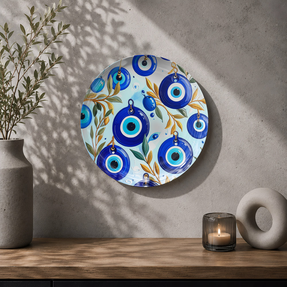 Nazar Garden Evil Eye wall decor plate displayed as stylish contemporary home decoration