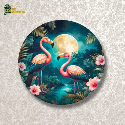 Moonlit Flamingo Harmony – Tropical Elegance Ceramic Wall Plate