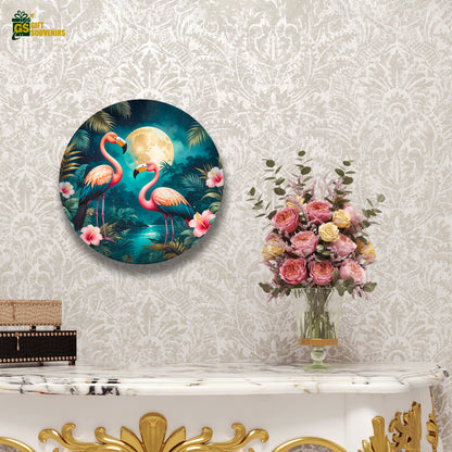 Moonlit Flamingo Harmony – Tropical Elegance Ceramic Wall Plate