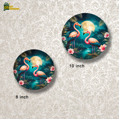 Moonlit Flamingo Harmony – Tropical Elegance Ceramic Wall Plate