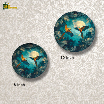 Moonlit Macaw Symphony – Tropical Paradise Ceramic Wall Plate