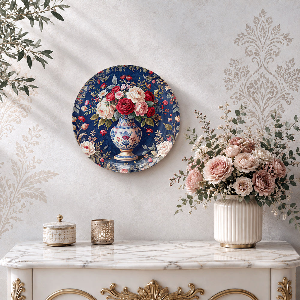 Vintage rose ceramic wall plate souvenir for elegant classic home décor and gifting