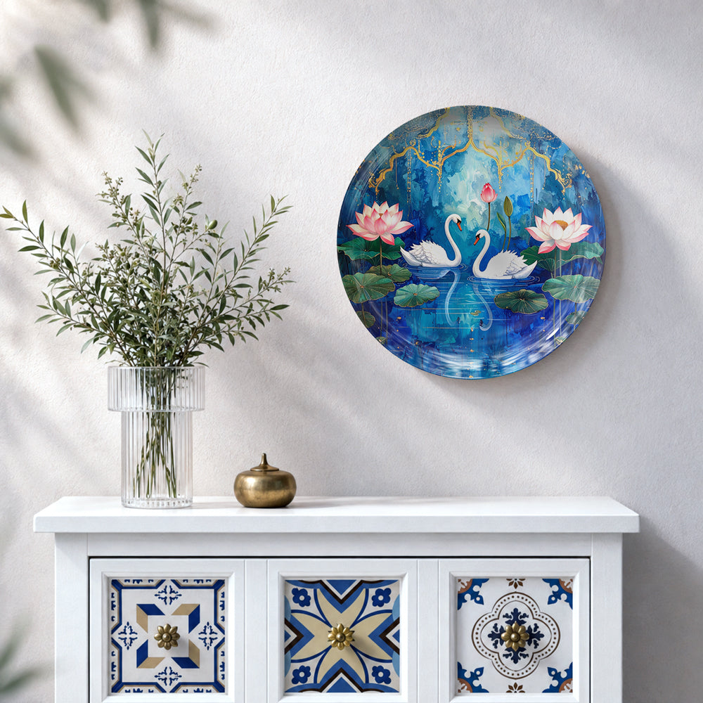 Lotus Reverie – Twin Swans Ceramic Wall Plate
