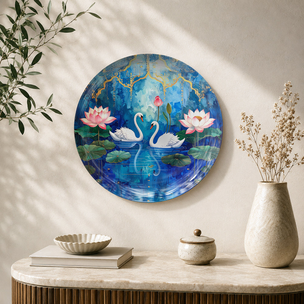 Lotus Reverie – Twin Swans Ceramic Wall Plate