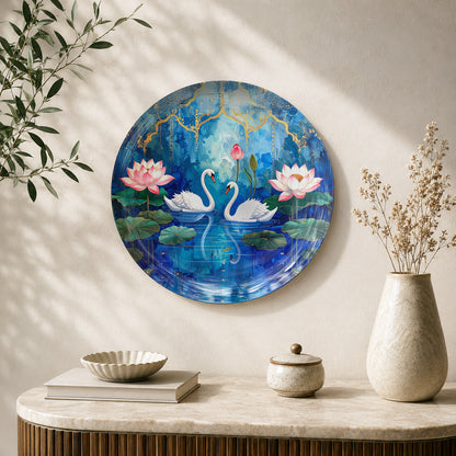 Lotus Reverie – Twin Swans Ceramic Wall Plate