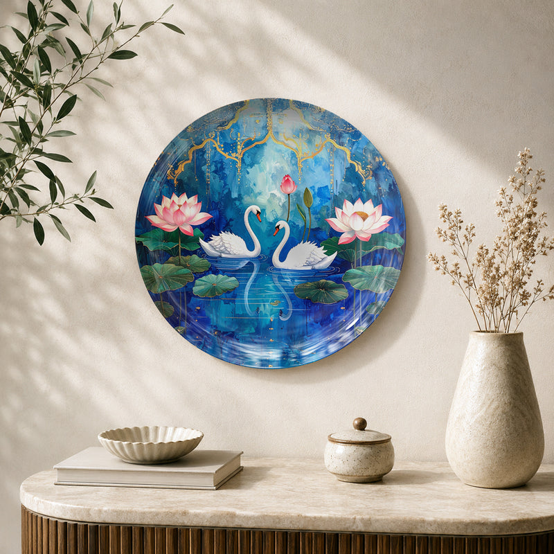 Lotus Reverie – Twin Swans Ceramic Wall Plate