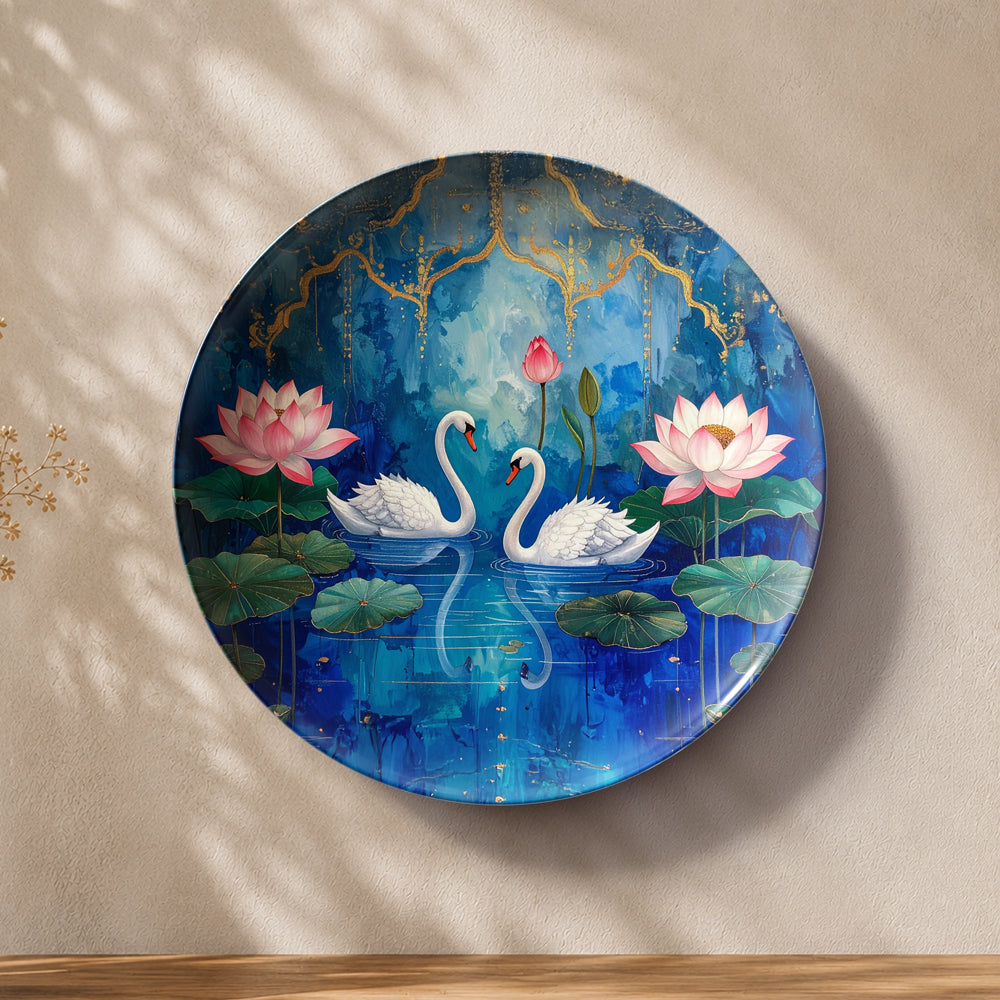 Lotus Reverie – Twin Swans Ceramic Wall Plate