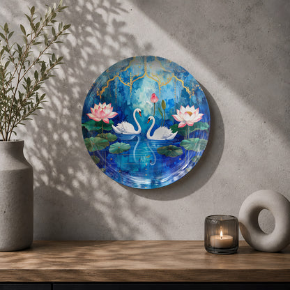 Lotus Reverie – Twin Swans Ceramic Wall Plate