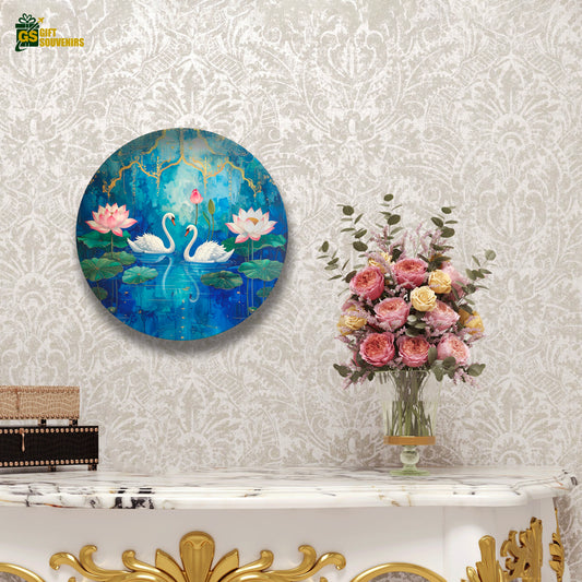 Lotus Reverie – Twin Swans Ceramic Wall Plate