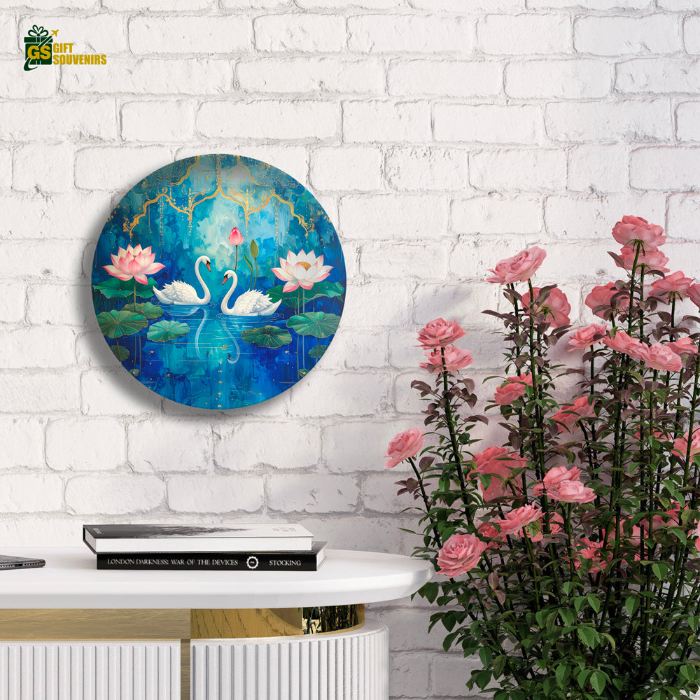 Lotus Reverie – Twin Swans Ceramic Wall Plate