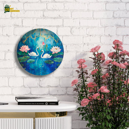 Lotus Reverie – Twin Swans Ceramic Wall Plate