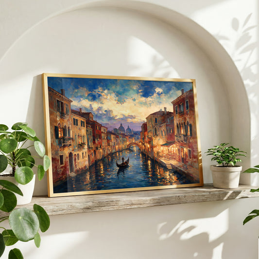 Venetian gondola wall art showing the Grand Canal with colourful historic architecture and reflections