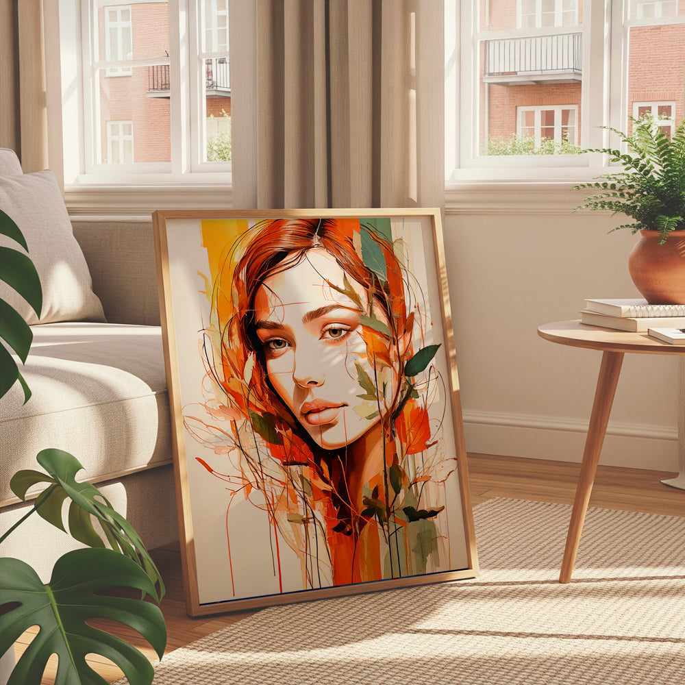 The Serene Gaze – Modern Portrait with Botanical Accents