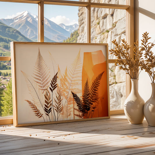 Earthen Grace – Botanical Ferns on Terracotta Canvas