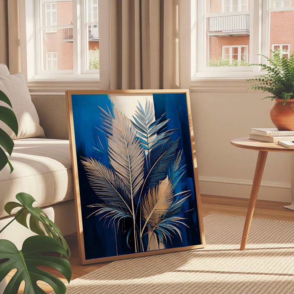 Sapphire Elegance – Regal Botanical Canvas Wall Art