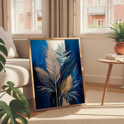 Sapphire Elegance – Regal Botanical Canvas Wall Art