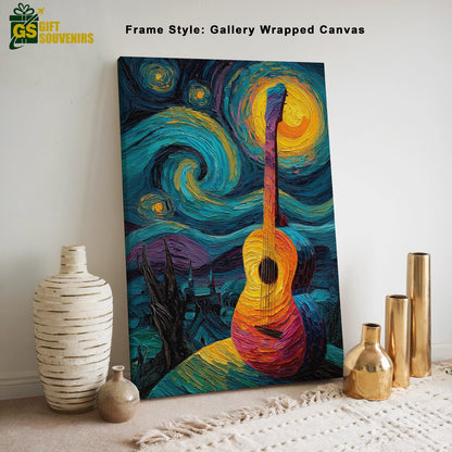 Premium starry sky guitar wall art – creative canvas décor in India