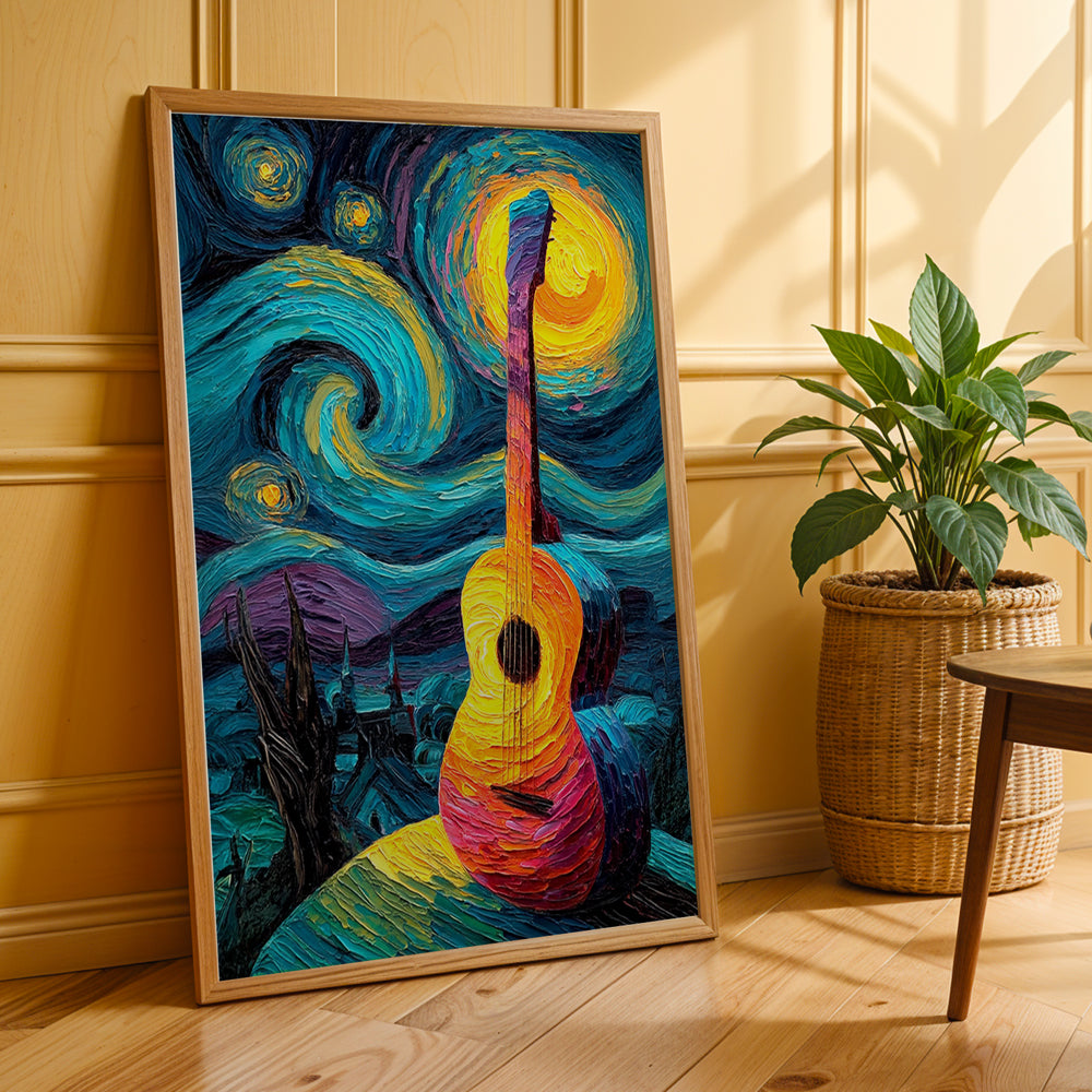Starry night guitar canvas wall art – premium wall décor by giftsouvenirs.in