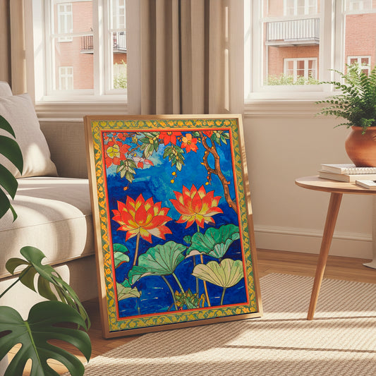 Sacred Serenity – Lotus Harmony Pichwai Inspired Canvas Wall Art