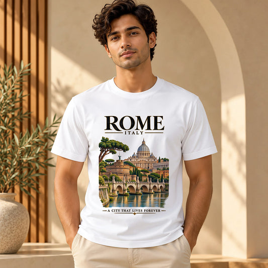 Giftsouvenirs white cotton souvenir T-shirt showing the plain back of the unisex T-shirt