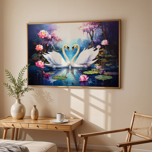 Ethereal Bond – Swan Harmony Vaastu Canvas Wall Art