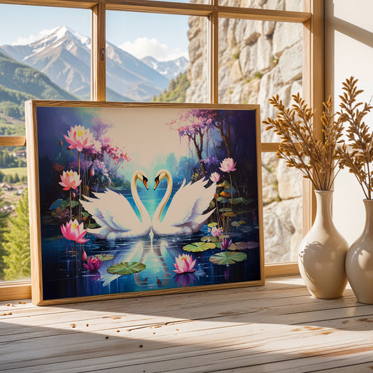 Ethereal Bond – Swan Harmony Vaastu Canvas Wall Art