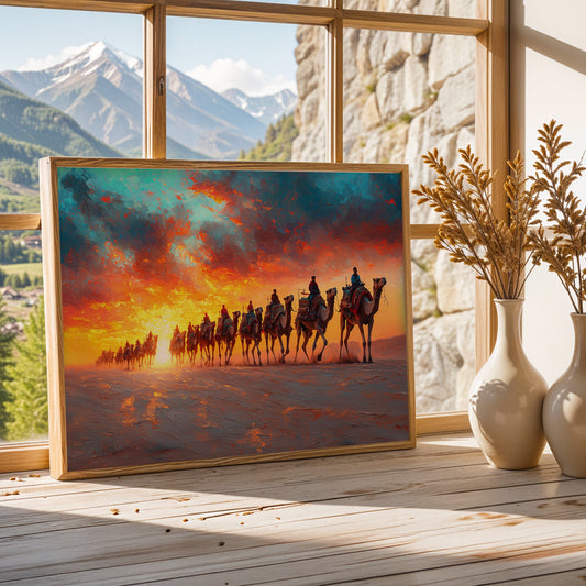 Journey Through the Dunes – Desert Sunset Canvas Wall Art