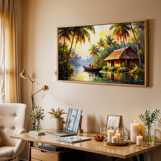 Tranquil Currents – Journey Through Kerala’s Backwaters Canvas Wall Art