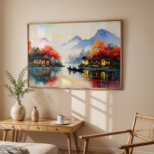 Serene Reflections – Tranquil Riverside Canvas Wall Art