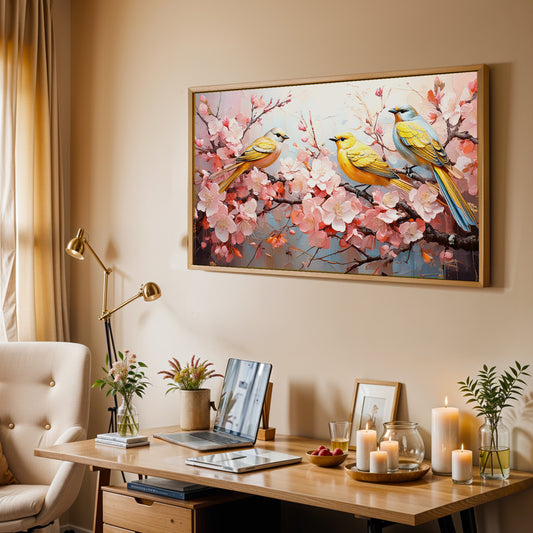 Spring Whispers – A Symphony of Blossoms and Wings Canvas Wall Art